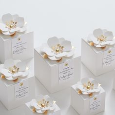 six white boxes with gold flowers on them