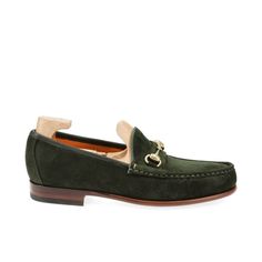 WOMEN HORSEBIT LOAFERS IN MOSS GREEN VOGUE SUEDE Elegant Green Plain Toe Loafers, Green Round Toe Loafers For Formal Occasions, Green Closed Toe Formal Loafers, Green Leather Sole Loafers With Plain Toe, Green Plain Toe Loafers With Leather Sole, Luxury Green Loafers For Work, Luxury Green Loafers For Business, Luxury Green Loafers For Formal Occasions, Green Almond Toe Loafers With Leather Sole