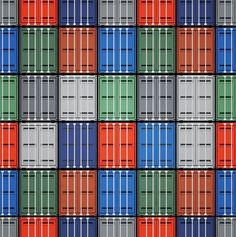 many colorful containers stacked together on top of each other