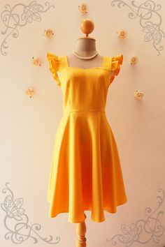 OLIVIA Bright Mustard Yellow Dress Ruffle Sleeve Dress | Etsy Party Midi Dress With Fitted Bodice And Ruffled Straps, Elegant Midi Dress With Fitted Bodice And Ruffled Straps, Elegant Yellow A-line Sleeveless Dress, Elegant Sleeveless Ruffle Dress For Prom, Bridesmaid Midi Dress With Sweetheart Neckline And Ruffles, Cocktail Dress With Fitted Bodice And Ruffled Straps, Summer Fitted Bridesmaid Ruffle Dress, Spring Bridesmaid Fitted Ruffle Dress, Fitted Ruffle Mini Dress For Bridesmaids