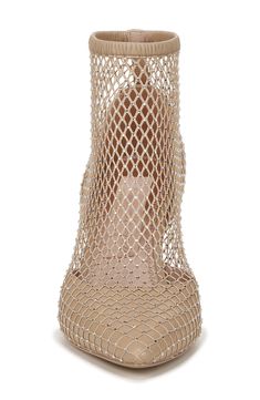 Bridal designer Pnina Tornai adds her signature shine to a pointy-toe bootie with a crystal-dotted mesh overlay. 3 1/4" heel (size 6) 4 1/4" shaft Pull-on style Leather and textile upper/textile lining/leather sole Imported Elegant Embellished Ankle Boot Heels, Elegant Crystal Embellished Evening Boots, Elegant Rhinestone Ankle Boot Heels, Elegant Embellished Almond Toe Boots, Gold Boots With Rhinestones For Evening, Elegant Pointed Toe Boots With Rhinestones, Elegant Rhinestone Embellished Pointed Toe Boots, Glamorous Closed Toe Evening Boots, Elegant Gold Embellished Boots