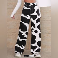 Shein High Waisted Cow Print Jeans Small (Size 4) -Never Worn, Still In Original Bag Cow Print Jeans, Print Jeans, Cute Pants, Printed Jeans, Cute Jeans, Simple Trendy Outfits, Cute Simple Outfits, Really Cute Outfits, Girls Fashion Clothes