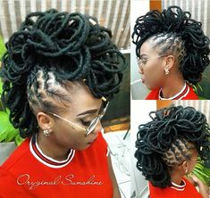 Petal Loc Mohawk, Dreadlocks Mohawk Black Women, Loc Petal Styles Mohawks, Loc Petal Mohawk Styles, Loc Petal Mohawk, Dread Petals, Loc Mohawk Styles Dreadlocks, Locs Mohawk Styles Women, Mohawk Loc Styles Black Women