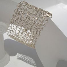 Silver Cuff Bracelet Wire Mesh Lace Silver Arm Cuff by lapisbeach Silver Arm Cuff, Bracelet Arm, Knit Jewelry, Wide Cuff Bracelets, Woven Bracelet, Arm Cuff, Woven Bracelets, Wide Cuff, Wire Mesh