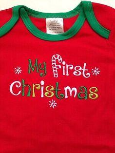 First Christmas Baby Bodysuit 9 Months Embroidered Candy Cane Red Long Sleeve | eBay Red Onesie For Winter Holiday, Red Holiday Onesie For Winter, Red Cotton Holiday Onesie, First Christmas Baby, Christmas Bodysuit, Santa's Nice List, Santa Suits, My First Christmas, Month Colors