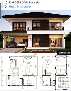 two story house plan with three car garages in the front and one bedroom on the back