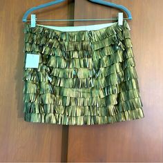 Nwt Joe Fresh Gold Fringe Miniskirt. Size 4, 14.5” Length. Sequin Crochet, Fringe Mini Skirt, Pink Green Wedding, Black Floral Skirt, Ruched Midi Skirt, Gold Skirt, Blue Mini Skirt, Gold Fringe, Black Pleated Skirt