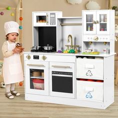 Children learn by imitating adults, which is crucial to their growth. And toddler's kitchen provides just such a life scenario, allowing children to stimulate imagination, develop hands-on skills and a sense of responsibility through role-playing. Pirecart wooden toy kitchen comes with cabinets, stove, faucet, and sink, and also features two pots and three kitchen utensils, as well as three hooks and two fabric boxes for storing kitchen utensils. Kids' kitchen playset comes with light-up burners Kitchen For Kids, Toy Kitchen Set, Wooden Play Kitchen, Play Kitchens, Clever Storage Solutions, Kids Kitchen, Toy Kitchen, Modern Kids, Clever Storage