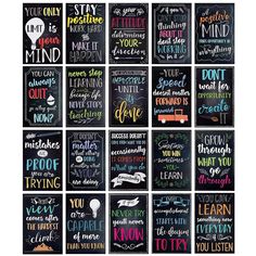 chalkboard signs with different sayings and phrases on the front, back, and sides