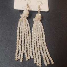 New Off-White Beaded Dangle Earring 3" White Dangle Earrings With Faceted Beads, White Beaded Earrings With Faceted Round Beads, White Round Beaded Earrings With Faceted Beads, Adjustable White Beaded Earrings With Faceted Beads, White Faceted Beads Dangle Jewelry, White Faceted Beaded Round Earrings, White Faceted Beads Drop Earrings, White Dangle Crystal Earrings With Pearl Drop, White Dangle Tassel Earrings With Pearl Drop