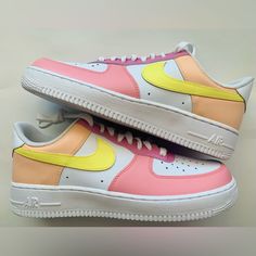 Thanks For Checking Out My Custom Air Force 1s! These Are Hand Painted By Me! Message Me If You Have Your Own Idea For Custom Shoes And I Can Bring Them To Life! I Can Also Help You Come Up With Something! **Price Includes The Shoes And The Artwork These Are 100% Authentic Air Force 1s We Have These Available In Every Size Of Womens These Shoes Are Painted With Angelus Leather Paint And Finished Off With Angelus Acrylic Finisher To Protect The Paint From Minor Scratches And Scrapes, Cracking, Fa Pink Low-top Custom Sneakers For Spring, Sporty Custom Pink Sneakers For Spring, Custom Nike Pink Sneakers With Branded Insole, Pink Casual Custom Sneakers For Spring, Casual Pink Custom Sneakers For Spring, Spring Casual Pink Custom Sneakers, Pink Nike Casual Custom Sneakers, Pink Custom Sneakers For Spring Streetwear, Sporty Pink Custom Sneakers