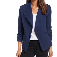 Caslon Knit Blazer - Size Small - New Without Tags - Nordstrom Versatile Stretch Cardigan For Work, Blue Knit Outerwear For Fall, Trendy Knit Outerwear For Work, Blue Knit Outerwear For Work, Stretch Cardigan For Workwear, Navy Fitted Sweater For Fall, Fitted Navy Casual Cardigan, Chic Knit Stretch Outerwear, Stretch Knit Cardigan For Work