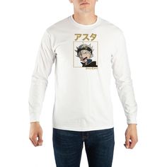 Show everyone your love for your favorite anime cartoon with this Black Clover Asta anime cartoon character mens white long sleeve shirt! The Black Clover anime cartoon fan apparel is a mens white graphic tee made of 100percent high-quality, premium cotton material and includes a long sleeve design that looks and feels great to wear in cool weather. The Black Clover Asta anime cartoon character mens fan merchandise features a bright, bold graphic, professionally printed for long-lasting color an Long Sleeve Shirt With Character Print For Streetwear, White Long Sleeve Tops For Cosplay, Long Sleeve Tops With Character Print For Cosplay, Casual Long Sleeve Tops For Cosplay, Anime Long Sleeve Tops For Streetwear, White Long Sleeve T-shirt With Anime Print, White Long Sleeve Anime Print T-shirt, Anime Style Long Sleeve Tops With Anime Print, Long Sleeve Graphic Print Shirt For Fans