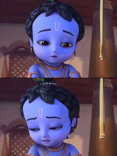 an animated avatar with two different expressions on it's face, and the other side shows