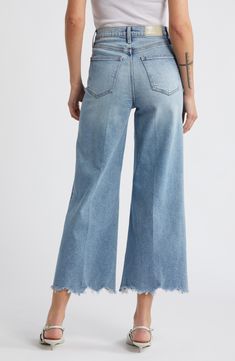 Frayed, ankle-grazing hems amp the '70s-meets-modern style of polished wide-leg jeans made from low-stretch denim. 27" inseam; 22 12" leg opening; 131/2" front rise; 15 1/2" back rise (size 29) Zip fly with button closure Five-pocket style 99% cotton, 1% spandex Machine wash, tumble dry Imported Hairstyling Products, Rollerball Perfume, Fragrance Design, Nordstrom Store, Fabric Gifts, Free Fabric, Styling Tools, Wide Leg Jeans, Stretch Denim