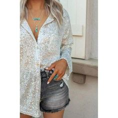 Life's a Party Sequin Button-Up Shirt in Silver White  Our most popular sequin top in the colorway Silver White! We love the sparkly look- absolutely BEAUTIFUL! These sequin tops run very oversized, so everyone can size down 1-2 sizes from your normal top size UNLESS you want to wear it like a mini dress. Either way, you can't go wrong! Life's a party when you have a closet full of sequins. ;) Item Deets: 90% Nylon 10% Spandex Measured from a small Bust: 23" Length: 27" / back 29" Size Chart Sma Glamorous Button-up Tops For Fall, Festive Long Sleeve Glitter Tops, Sequin Button-up Tops For Night Out, Long Sleeve Shimmer Tops For Party Season, Embellished Long Sleeve Party Shirt, Glamorous Button-up Top For Night Out, Button-up Sequin Blouse For Party, Party Tops With Button Closure For Fall, Glamorous Spring Button-up Blouse