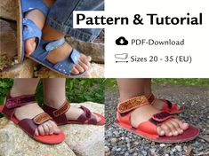 Sew your own barefoot sandals with these easy to follow instructions. These are real outdoor shoes, beautiful and super comfortable, with Velcro closure for easy use. I MADE FOR YOU: * a PDF pattern for printing * step-by-step instructions with lots of photos * instructions in English and German I INCLUDED: * a pattern for shoe sizes 20 to 35 (EU) * a pattern for narrow, medium and wide feet * a detailed guide to materials and equipment * a sizing guide You can sew the sandals from fabric or lea Barefoot Sandals Tutorial Free Pattern, Cheap Open Toe Sandals For Outdoor Activities, Peter Pan Shoes Pattern, Barefoot Shoe Pattern, Shoes Minimalist, Household Sewing Machine, Household Sewing, Handmade Sandals, Fabric Scissors