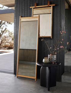 A light natural finish highlights softly rounded lines and a natural grain texture to imbue this full length wall mirror with a rustic yet modern tone. The carved ash wood frame can be mounted or leaned for a casual touch from the entryway to a bedroom, adding depth and dimension full of organic appeal. Pairing timeless materials with an on-trend design, this wood floor mirror is an exclusive Lulu and Georgia design. Leather Strap Mirror, Floor Mirror Living Room, Wood Floor Mirror, Wood Full Length Mirror, Full Length Floor Mirror, Leather Mirror, Full Length Mirror Wall, Wood Framed Mirror, Frame Mirror