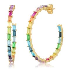 Rainbow Baguette Hoop Earrings Baguette Hoop Earrings, Stephanie Gottlieb, The Bling Ring, Gold Bar Earrings, Rainbow Jewelry, Gold Ear Cuff, Ear Cuff Earings, Bar Earrings, Bracelet Collection