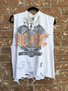 ACDC cut and distressed tank top size large, concert tee, band tee, rock n roll, heavy metal Distressed Outfit, Distressed Tank Top, Blue Checkered Shirt, Heavy Metal Shirt, Ripped Shirts, Metal Tank, Metal Shirts, White Top Women, Distressed Shirt