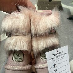 Fur Accents With Side Zipper Closure Pink Glitter Boots, Pink Fur Boots, Kids Leather Boots, Fleece Boots, Girls Winter Boots, Cozy Boots, Warm Snow Boots, Glitter Boots, Toddler Boots