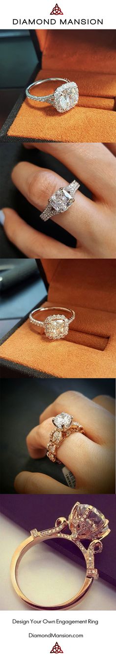 three different views of an engagement ring