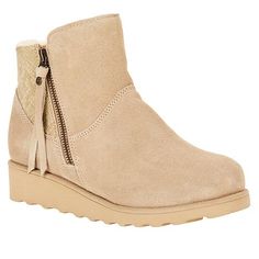 BEARPAW® Megan Suede Sheepskin Bootie with NeverWet™ - 9576050 | HSN Tan Booties, Shearling Boots, Sheepskin Boots, Slip On Boots, Pull On Boots, Bearpaw Boots, Metallic Logo, Short Boots, Suede Boots