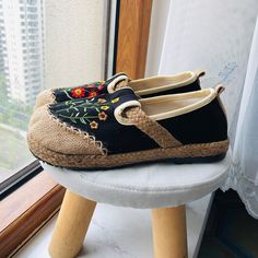 Casual Embroidered Slip-on Sneakers, Summer Canvas Shoes With Rubber Sole, Spring Closed Toe Canvas Shoes, Spring Canvas Shoes With Rubber Sole, Embroidered Casual Flats, Spring Canvas Shoes With Round Toe And Rubber Sole, Spring Canvas Shoes With Rubber Sole And Round Toe, Spring Closed Toe Textile Canvas Shoes, Comfortable Red Canvas Shoes With Round Toe