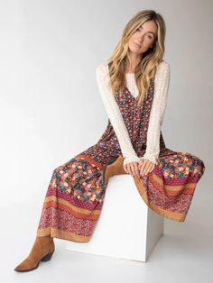 Just go…and let our Let’s Just Go Wide-Leg Jumpsuit take you on your day in comfort and bohemian style! This sleeveless jumpsuit not only has a dropped crotch for comfiness but dropped armholes so you can add a Boho Bandeau underneath for a splash of color or pretty patterns – so super cute! Pockets are included becaus Boho Pants Pattern, Boho Jumpsuit Outfit, Boho Outfits Fall, Natural Life Jumpsuit, Boho Fall Fashion, Fall Jumpsuit Outfit, Bohemian Printed Jumpsuits And Rompers With V-neck, Bohemian Wide-leg Pants With Boho Print, Bohemian V-neck Printed Jumpsuits And Rompers