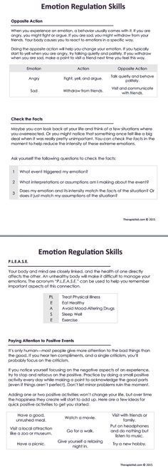 DBT Emotion Regulation Skills Preview Emotion Regulation Skills, Therapeutic Interventions, Emotion Regulation, Behavior Therapy, Adolescent Health