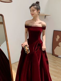 Red Off Shoulder Chic Party Dress,Elegant Velvet Evening DressMaterial：velvetColor:as picture or custom colorNeckline:Off shoulderrBack details:lace -upStyle:elegantDress type:A-line&ltp&gtFeatures:simple&lt/p&gt&ltbr/&gt&ltp&gtCustomized service and Rush order are available.&lt/p&gt&ltbr/&gt&ltp&gtThis dress could be custom made, there are no extra cost to do custom size and color.&lt/p&gt&ltbr/&gt&ltp&gtPlease leave your phone number for shipping when you order the dress.&lt/p&gt&ltbr/&gt&ltp&gt1.If it is a custom color, please note the color and color card.&lt/p&gt&ltbr/&gt&ltp&gt2. Size: standard size or custom size, if dress is custom made, we need to size as following:&lt/p&gt&ltbr/&gt&ltp&gt*Bust__________inch/cm&lt/p&gt&ltbr/&gt&ltp&gt*Waist __________inch/cm&lt/p&gt&ltbr/&gt&ltp&g Red Evening Gown, Sweep Train Prom Dress, Velvet Evening Dress, Prom Dresses Elegant, Dress Display, Prom Dresses With Pockets, Color Rush, Red Evening Dress, Lace Prom Dress