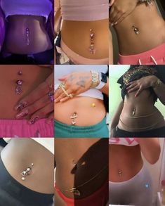 many different pictures of women with various jewelry on their stomachs and butts, all showing