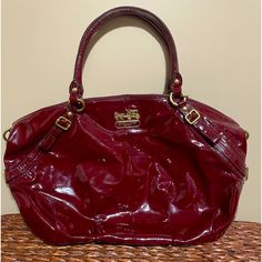 Very Gently Usedlarge Coach Sophia 15915 Crimson Red Patent Leather Bag. Includes Shoulder Strap. Smoke Free Home Patent Leather Bag, Bags Coach, Crimson Red, Coach Bag, Leather Purse, Leather Purses, Coach Bags, Patent Leather, Leather Bag