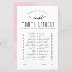 Would She Rather Baby Shower Game Editable Blank Baby Shower Games Zazzle, Would She Rather Baby Shower Game, Would Mommy Rather Game, Who Knows Mommy Best Baby Shower Game, Classy Baby Shower Games, Baby Shower Question Game, Simple Baby Shower Games, Baby Shower Questions, Online Baby Shower Games