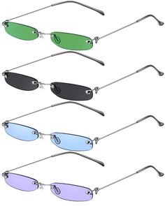 PRICES MAY VARY. Enough to Choose: there are 4 pairs of vintage sunglasses for women men, available in black gray, green, purple, blue, giving you options to choose the color you like to pair with your outfits Reliable and Serviceable: made of metal frames and PC lenses, our skinny retro sunglasses are safe and reliable, non irritating, firm and serviceable, allowing you to use them for a long time; And its weight is only 7.6 g, won't put strain on the bridge of your nose, comfortable for you to Sunglasses Rectangle, Clothes Matching, Travel Wear, Rimless Sunglasses, Metal Frames, Vintage Eyewear, Rectangular Sunglasses, Rectangle Sunglasses, Vintage Sunglasses