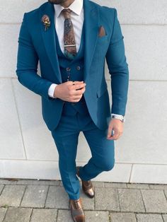 Aqua Suit For Men, Turquoise Suits For Men, Turquoise Mens Suit, Mertensia Virginica, Male Suits, Teal Suit, Suit For Men Wedding, Formal Wedding Suit, Teal Outfits