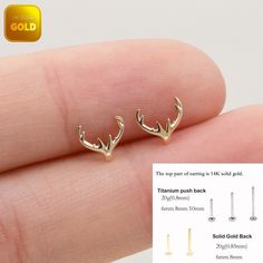 Metal: 14k solid gold, Available Gold color: Yellow gold  Guaranteed Authentic : 14K Solid Gold, Not Gold Plated, Gold filled Thickness:0.82mm (20G) Stamp:14k ★Every ear is different, the length of backings that most suitable for your ear will depend on your ear thickness ★Titanium is a very safe metal, so we don't plate it, in order to avoid some people are allergic to the plating material. NOTE The item combined by 14k solid gold and implant grade titanium push in back,  packed in a beautiful Jewelry Box   SHIPPING ADDRESS All the orders will ship to the supplied address through your Etsy Order, Please leave your phone number,will give to carrier for safe deliver. We will not send and replacement parcels due to incomplete or inaccurate address.  PACKING ●Can be Gift packed including Jewe Nickel-free Gold Cartilage Earrings Gift, Gold Sterling Silver Piercings As A Gift, Gold Sterling Silver Cartilage Earrings Gift, Gold Plated Piercings As Gift, Gold Single Cartilage Earring As Gift, Gold Cartilage Single Earring As A Gift, Gold Single Earring Cartilage Earrings As Gift, Dainty Gold Cartilage Earrings As A Gift, Tiny Gold Cartilage Earrings As Gift