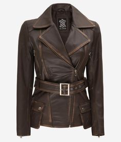 Brown Leather Vintage Womens Motorcycle Jacket Full Leather Outfit Women, Female Leather Jacket, Viking Fashion, Punk Academia, Biker Outfits, Addison Aesthetic, Leather Motorcycle Jacket Women, Fitted Leather Jacket, Asymmetrical Leather Jacket