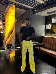 "Comfortable Men Flare Pants/Bell bottom  These flare Pants are designed to elevate your style and offer comfort These pants are crafted with attention to detail and made from high quality fabrics that fits exceptionally accurate with neat and durable stitching  Features: 🪡Material:Hand made Yellow Tie-dye Fabric  ✅ Trendy Flare design :Our pants feature a fashionable flare design that adds a touch of elegance to any outfit. width of this flare is 14\"  📏Perfect fit:We understand the importanc Yellow Wide Leg Party Pants, Yellow Wide Leg Pants For Party, Yellow Wide-leg Party Pants, Yellow Casual Party Pants, Casual Yellow Party Pants, Fitted Yellow Pants For Night Out, Summer Party Full-length Flares, Summer Party Full Length Flares, Fitted Retro Summer Flares