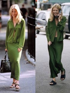 Satc Fashion, Satc Outfits, Gweneth Paltrow, Green Outfits, 90s Inspired Outfits, Mode Chanel, School Looks, Cooler Look