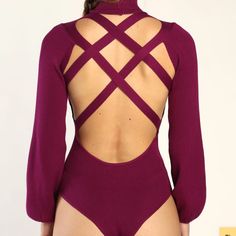 Brand New Beautiful Color Sold Out Online Chic Purple Stretch Bodysuit, Chic Stretch Purple Bodysuit, Chic Fitted Purple Bodysuit, Purple Stretch Bodysuit For Night Out, Red Long Sleeve Bodysuit, Turtle Neck Bodysuit, Maroon Bodysuit, Strapless Bodysuit, Halter Bodysuit