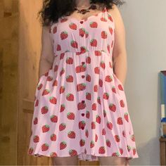 Nwt Hot Topic Strawberry Shortcake Dress With Red Heart Buttons. Discontinued. Has Pockets And Adjustable Straps. Size M. Comes With Extra Heart Buttons. All Items Are Considered In Excellent Wearable Condition, Unless Otherwise Mentioned And Shown In Pictures. Orders And Payment Are Only Accepted Through Poshmark. If You Would Like Measurements, More Pictures, Or Any Other Info, Please Ask Before Purchasing. We Do Not Accept Returns Or Do Partial Refunds, But We Very Much Support Reposhing, So Sweet Pink Sleeveless Mini Dress, Sweet Sleeveless Mini Dress For Summer, Casual Strawberry Print Dress For Brunch, Retro Spring Dresses With Strawberry Print, Retro Dresses With Strawberry Print For Spring, Casual Red Strawberry Print Dress, Cute Cotton Mini Dress, Sweet Sleeveless Dress With Strawberry Print, Sweet Red Sleeveless Dress