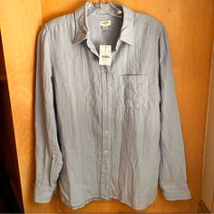 Nwt Light Blue J. Crew Cotton Button-Up Shirt With Pocket - Very Soft - Size Small This Shirt Is Extremely Soft And Has A Linen Look To It. Very Cozy And Relaxed Looking Fit. 100% Cotton Smoke-Free, Low Fragrance, Dog Friendly Home Blue Cotton Tops With Buttoned Pockets, Blue Tops With Button Cuffs For Everyday, Everyday Long Sleeve Blue Blouse, Classic Blue Blouse For Everyday, Everyday Blue Long Sleeve Blouse, Blue Blouse With Button Cuffs For Everyday, Blue Long Sleeve Blouse For Everyday, Washed Blue Button-up Top For Work, Button-up Washed Blue Tops For Work