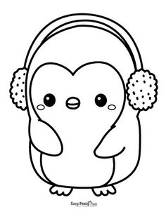 a penguin with headphones on it's ears is shown in black and white