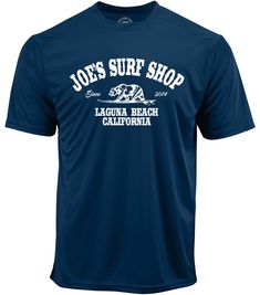 The Joe's Surf Shop California Graphic Workout Tee is an essential addition to your workout clothing collection. This moisture wicking tee is made of the softest polyester that gives you an ultra comfortable feel. Our best selling Fins Up logo was designed in Laguna Beach, CA. 3.8-ounce, 100% polyester Moisture wicking Lightweight and breathable Set-in sleeves Free shipping on orders $65+ Dri-fit Short Sleeve T-shirt With Letter Print, Dri-fit T-shirt With Letter Print, Dri-fit Letter Print T-shirt, Navy Moisture-wicking Tops For Sports Season, Moisture-wicking Relaxed Fit T-shirt For Training, Sports Graphic Tee With Moisture-wicking, Functional Dri-fit Crew Neck T-shirt, Moisture-wicking Crew Neck T-shirt With Comfortable Fit, Moisture-wicking Graphic Tee For Sports