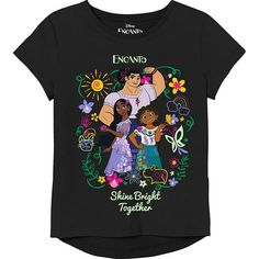 Disney's Encanto Shine Bright Together Mirabel, Isabela, Luisa Girls Tee. Officially Licensed Disney Encanto Movie Clothing Apparel. Fashionable Encanto Short Sleeve Tee - Large vibrant Encanto graphics with glitter/crystalline sparkles all printed on a super soft tee. Your little one will glee in excitement and never want to take it off! Choose from little girls 4/5, 6/6x sizes, all the way to big girls 7/8, 10/12, 14/16 sizes in this adorable Encanto fashion tee. Great for Disney Parks, Movies Encanto Movie, Encanto Party, Disney Encanto, Movies Outfit, Girls Tees, Disney Girls, Clothing Apparel, Kid Tees, Shine Bright