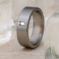 Baguette Sapphire Wedding Ring For Men, Titanium Band | Jewelry by Johan Wedding Ring For Men, Sapphire Wedding Ring, Flat Ring, Gemstone Wedding Rings, Sapphire Wedding Rings, Sapphire Wedding Band, Rings Mens Wedding Bands, Titanium Ring, Sapphire Wedding