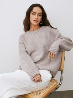 Oversized Neutral Crew Neck Sweater, Oversized Soft Texture Sweater For Fall, Oversized Sweater With Soft Texture For Fall, Casual Neutral Sweater For Winter, Casual Neutral Winter Sweater, Trendy Neutral Winter Sweater, Oversized Neutral Sweater For Fall, Neutral Crew Neck Sweater For Loungewear, Cozy Neutral Sweater With Ribbed Cuffs