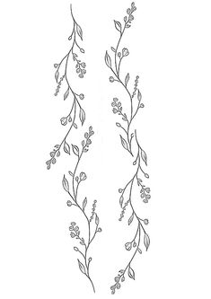 a line drawing of leaves and flowers