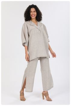 Our linen tunic is your best style complement. And the happiness of you, our customers, is our main goal. We carefully design linen clothes suitable for your style so that you can better reflect all your beauty. All made %100 Linen, our products of the highest quality will allow you to create fashion and no one will be able to take their eyes off you! This High Quality linen dress will grab all the attention! Comfortable to wear. This Beige linen tunic is appropriate for any occasion. It is suit Spring V-neck Tunic For Loungewear, Linen V-neck Tunic For Daywear, Chic V-neck Tunic For Workwear, Relaxed Fit V-neck Tunic For Loungewear, Linen V-neck Blouse For Daywear, Daywear Relaxed Fit Tunic With Split Neck, Relaxed Fit Split Neck Tunic For Daywear, Versatile V-neck Blouse For Loungewear, V-neck Linen Tunic For Daywear